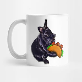 Cute kawaii Ebony colored lionhead bunny rabbit eating a taco. Celebrate Fiesta Cinco De Mayo taco themed Mug